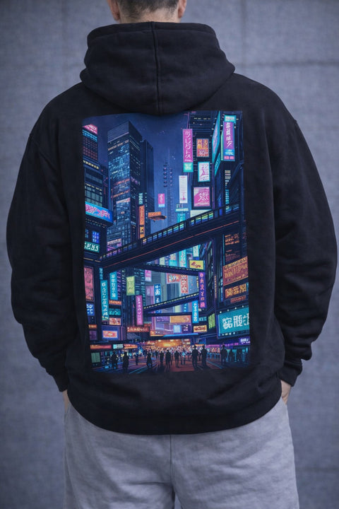 Cyber City – Neon Anime Landscape Hoodie