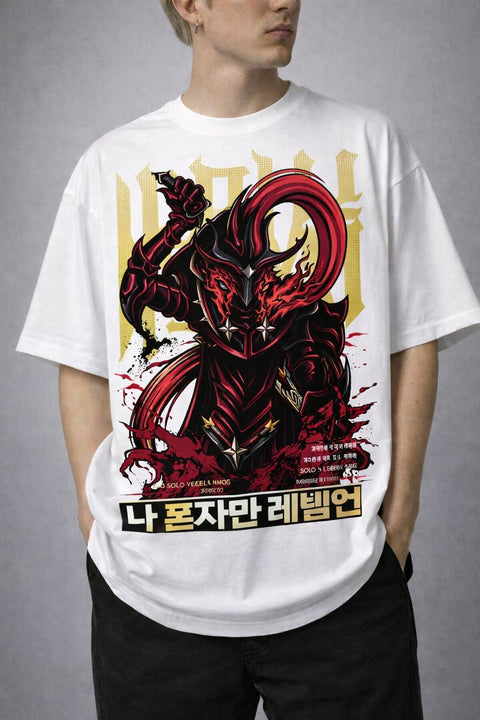 Dark Samurai – Red Flame Mask Illustration Oversize Tişört