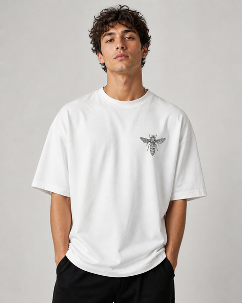 Minimal Böcek Baskılı Oversize Tişört