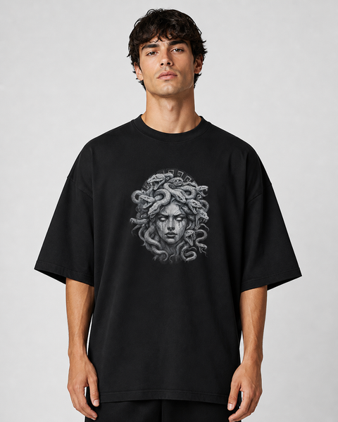 Medusa Baskılı Oversize Tişört