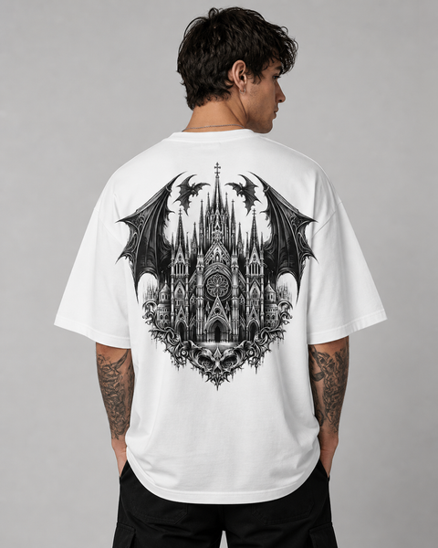 Yarasa Katedral Baskılı Oversize Tişört