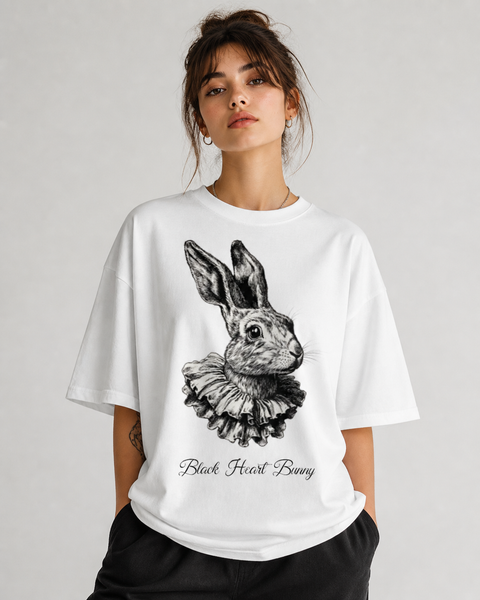 Black Rabbit Baskılı Oversize Tişört