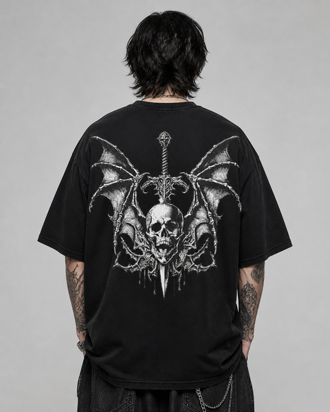 Winged Skull Baskılı Oversize Tişört