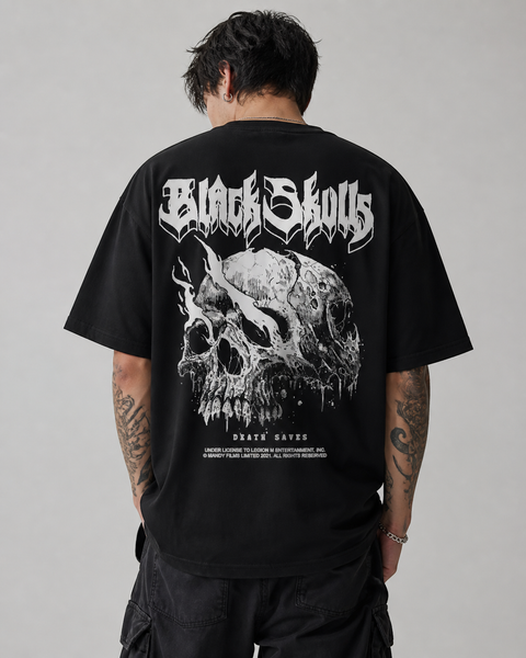Black Skulls Baskılı Oversize Tişört