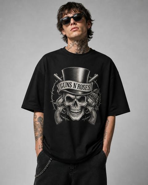 Guns'n Roses Kuru Kafa Baskılı Oversize Tişört