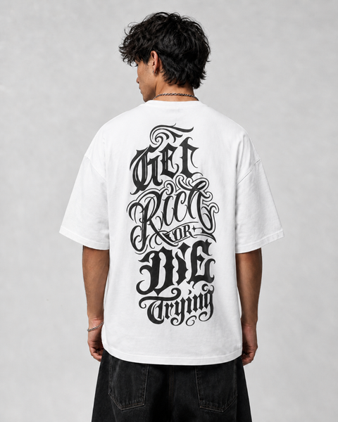 Get Rich Slogan Baskılı Oversize Tişört